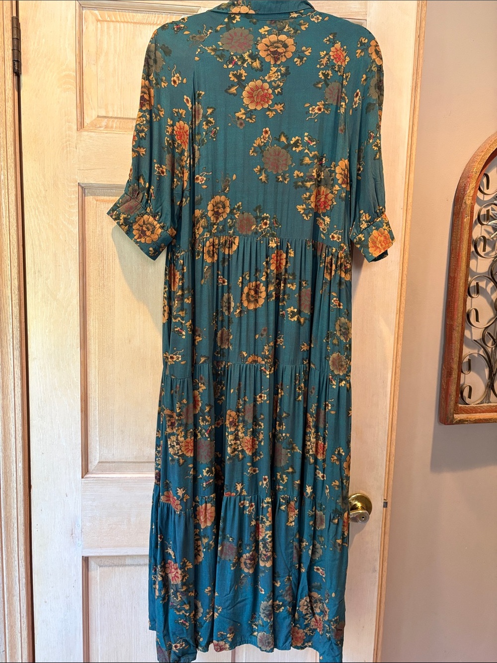 NATURAL LIFE Teal Floral Collared Tiered Maxi Dress Size M - Picture 8 of 10